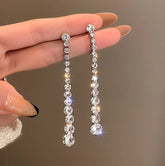 LONG ZIRCON TASSEL DROP KOREAN EARRINGS