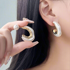 Pearls Drop Hoop Earrings