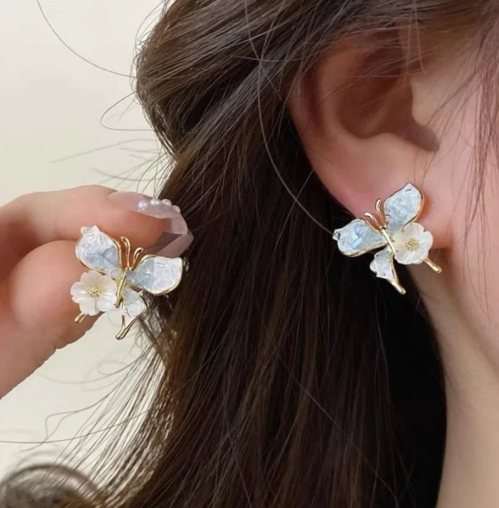 Butterfly White Flower  Studs