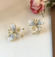Butterfly White Flower  Studs