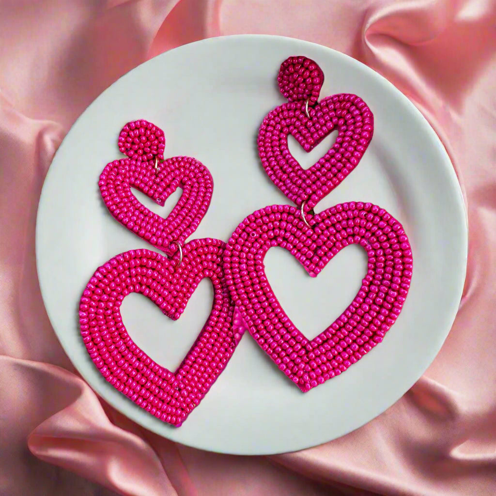 Pink Heat Drops Earrings – Three Hearts, One Flirty Vibe! 💖🔥