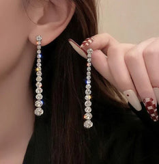 LONG ZIRCON TASSEL DROP KOREAN EARRINGS