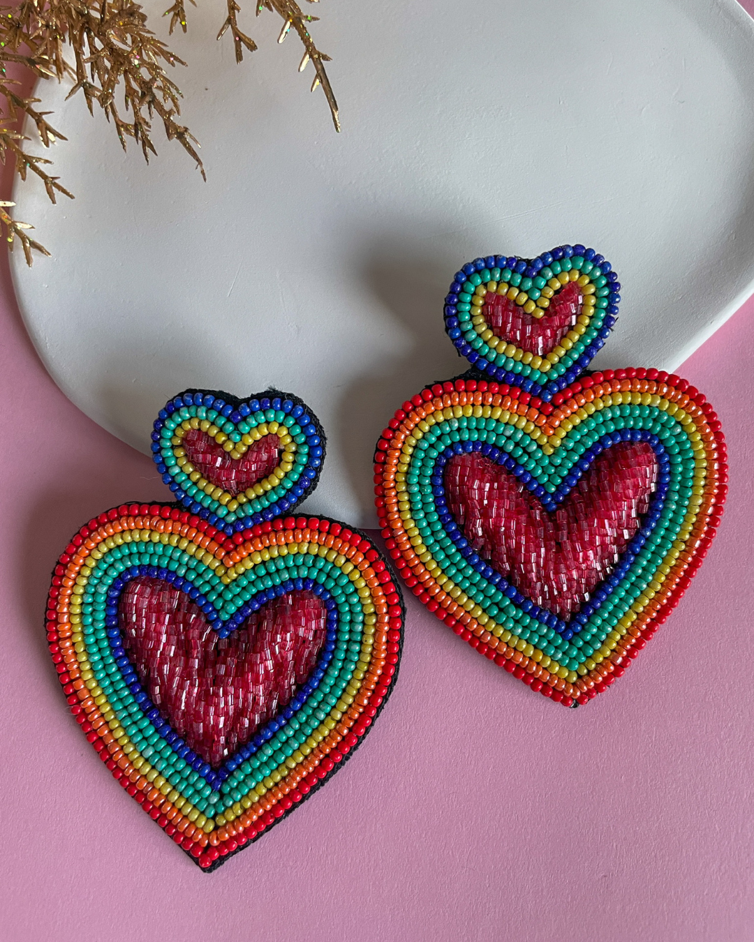 Multi Layered Beaded Heart Earing