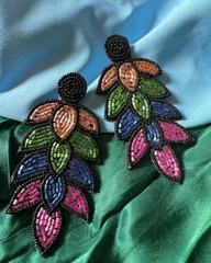 Multicoloured Long Beaded Leaf Earing
