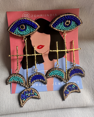 Mystic Moon Evil Eye Tassel Earrings
