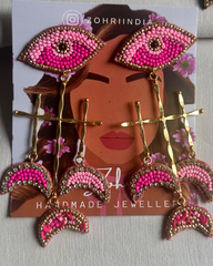 Mystic Moon Evil Eye Tassel Earrings