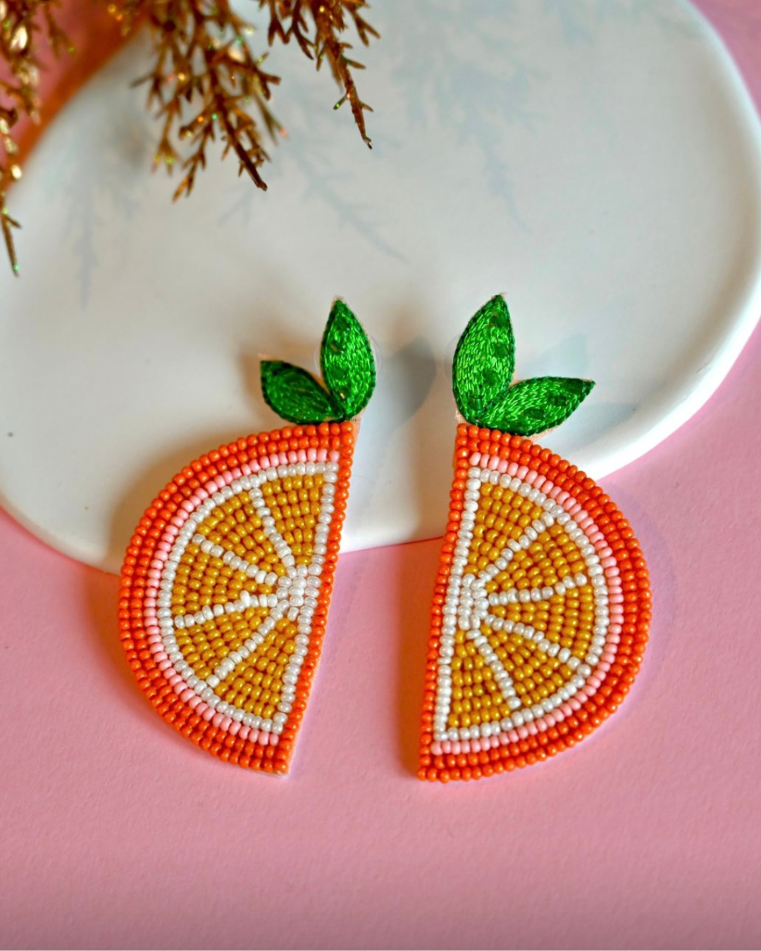 Orange Zest Burst Beaded Earing