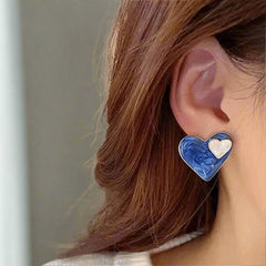 Three Way Blue-White Heart Earing