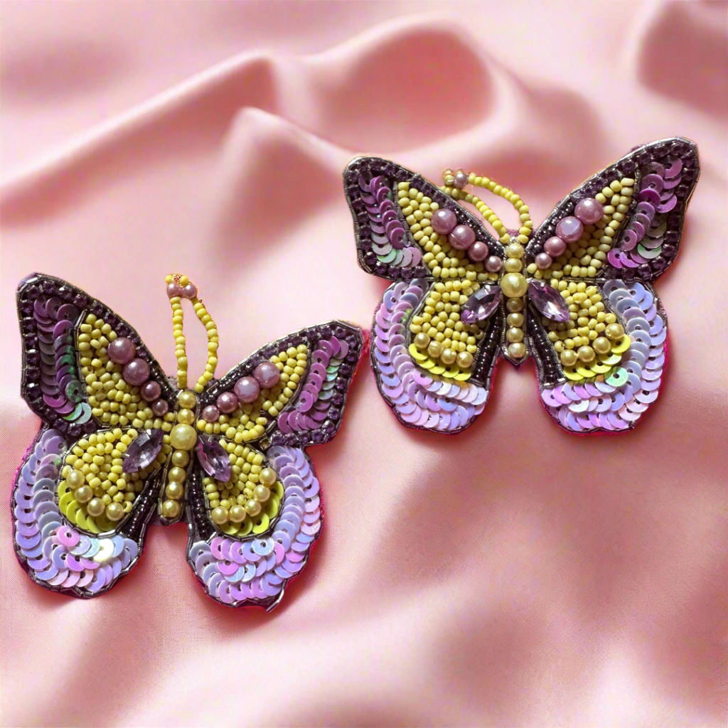 Purple Yellow Butterfly Earings