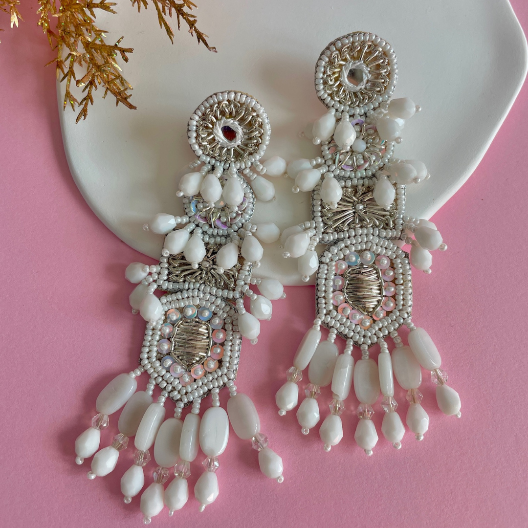 White Luxe Beaded Earing