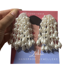 White Pearls Drop Tassle Long Earing