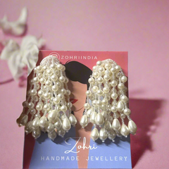 White Pearls Drop Tassle Long Earing